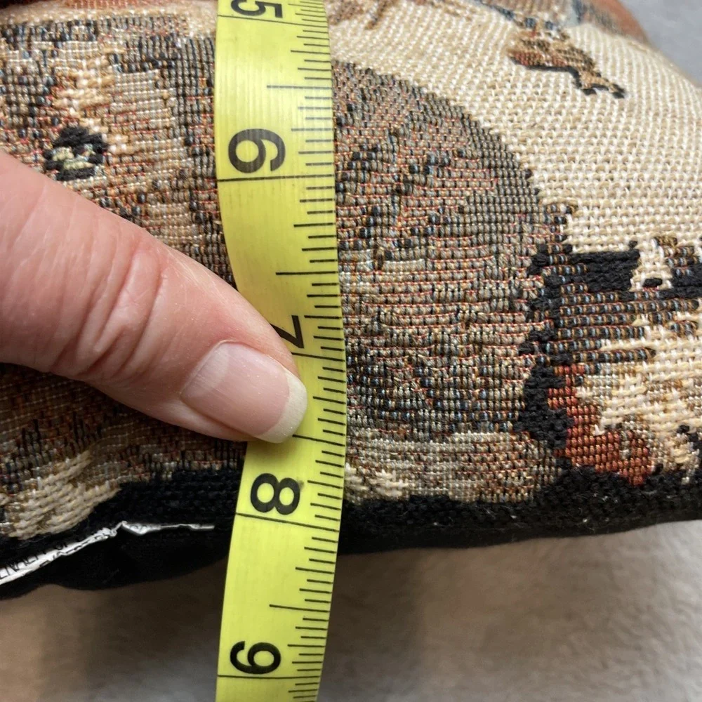 Vintage Mama Cat Kittens Tapestry Throw Pillow 13x8 Neutral Tones Tabby Bolster